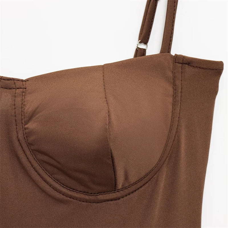 TAOP&ZA 2025 Women's Summer New Fashion All-match Slim Satin Texture Suspenders Underwear Jumpsuit 1355001