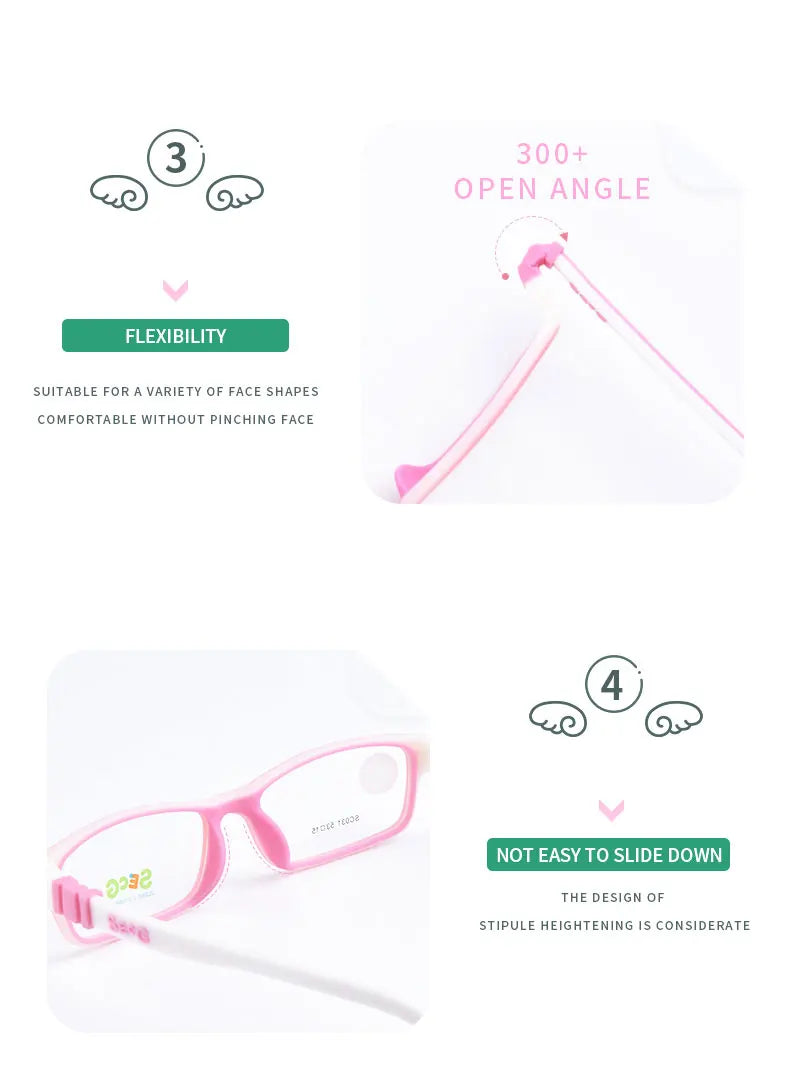 SECG Square Detachable Optiacal kids Frame Spectacle Childrne Frames Myopia Hyperopia Oculos Prescription Glasses No Screw