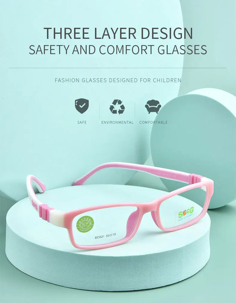 SECG Square Detachable Optiacal kids Frame Spectacle Childrne Frames Myopia Hyperopia Oculos Prescription Glasses No Screw