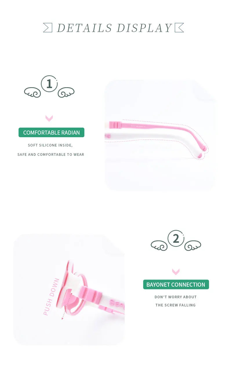 SECG Square Detachable Optiacal kids Frame Spectacle Childrne Frames Myopia Hyperopia Oculos Prescription Glasses No Screw
