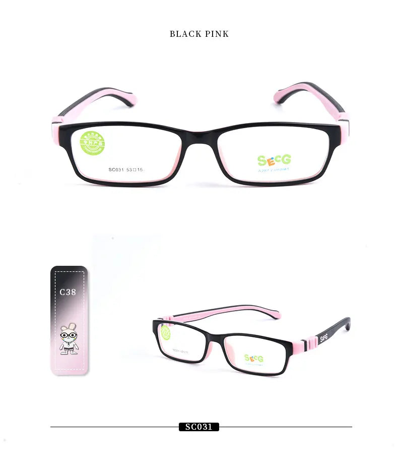 SECG Square Detachable Optiacal kids Frame Spectacle Childrne Frames Myopia Hyperopia Oculos Prescription Glasses No Screw