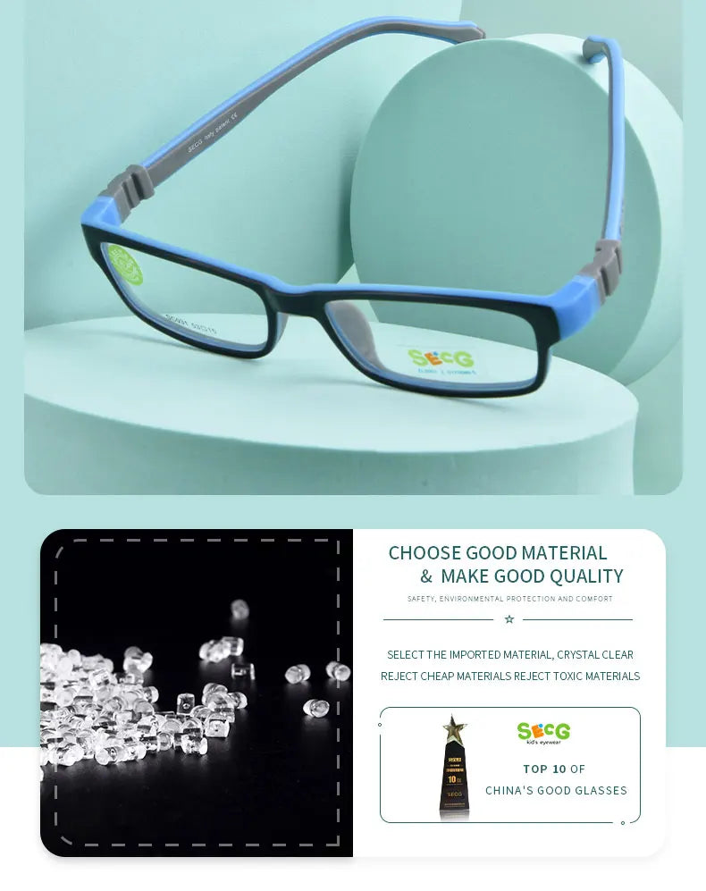 SECG Square Detachable Optiacal kids Frame Spectacle Childrne Frames Myopia Hyperopia Oculos Prescription Glasses No Screw