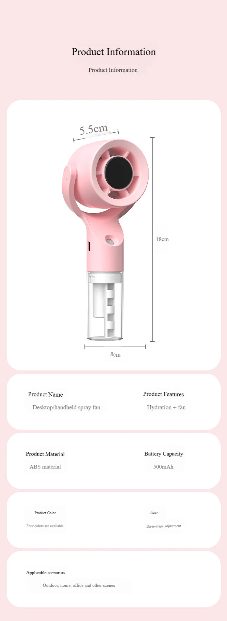 2026 Portable Handheld Spray Fan,Water Spray Mist Fan,Student Dormitory Mini Fan,Summer Supplies, Cooling Tools Outdoor Fan