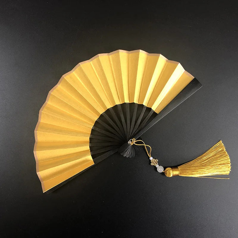 4-6 Inch Mini Fan Colorful Dark Green Gilded Rice Paper Folding Fan Calligraphy And Painting Children'S Hanfu Fan Portable Fan