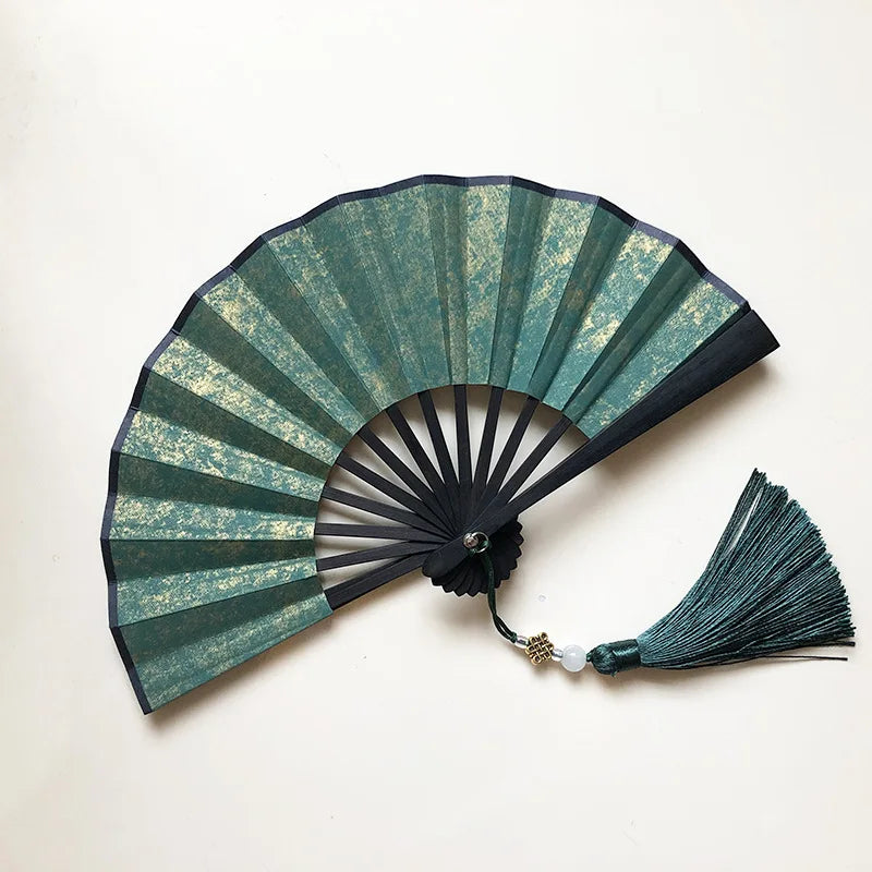 4-6 Inch Mini Fan Colorful Dark Green Gilded Rice Paper Folding Fan Calligraphy And Painting Children'S Hanfu Fan Portable Fan