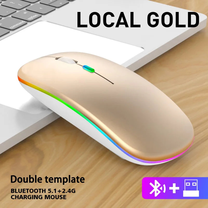 Wireless Bluetooth Mouse 2.4GHz Dual Modes RGB Rechargeable Mice RGB Ergonomic Silent Click Mouse For PC iPad Laptop PC Computer
