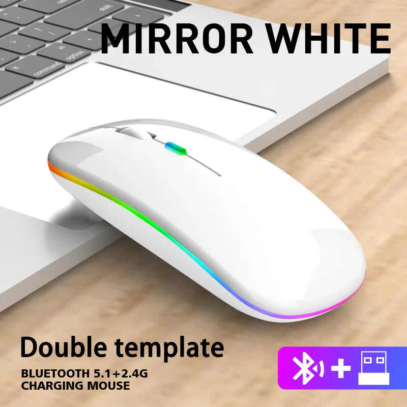 Wireless Bluetooth Mouse 2.4GHz Dual Modes RGB Rechargeable Mice RGB Ergonomic Silent Click Mouse For PC iPad Laptop PC Computer