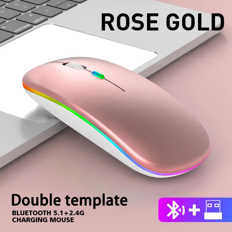 Wireless Bluetooth Mouse 2.4GHz Dual Modes RGB Rechargeable Mice RGB Ergonomic Silent Click Mouse For PC iPad Laptop PC Computer