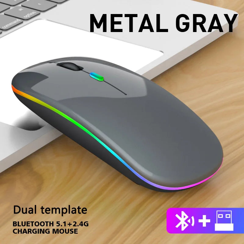 Wireless Bluetooth Mouse 2.4GHz Dual Modes RGB Rechargeable Mice RGB Ergonomic Silent Click Mouse For PC iPad Laptop PC Computer
