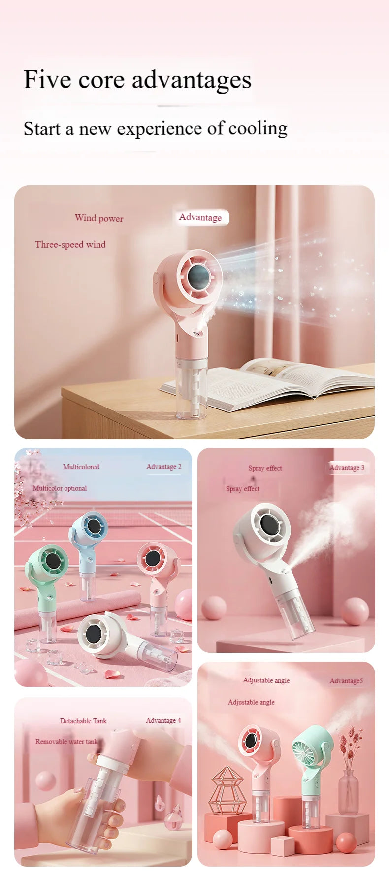 2026 Portable Handheld Spray Fan,Water Spray Mist Fan,Student Dormitory Mini Fan,Summer Supplies, Cooling Tools Outdoor Fan