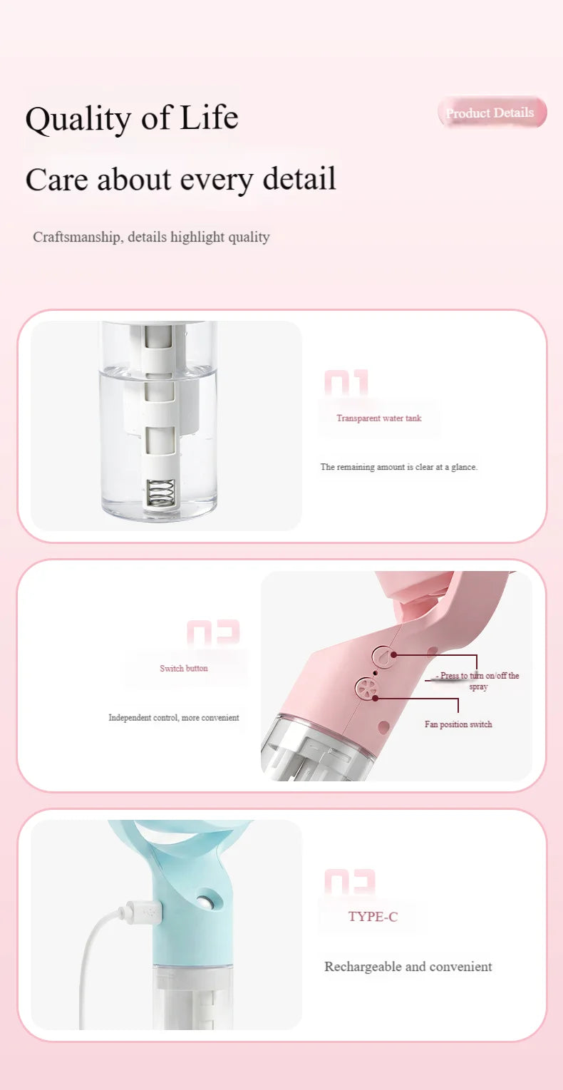 2026 Portable Handheld Spray Fan,Water Spray Mist Fan,Student Dormitory Mini Fan,Summer Supplies, Cooling Tools Outdoor Fan