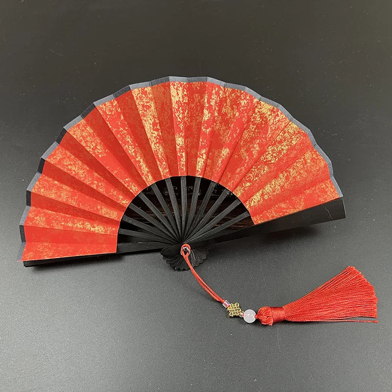 4-6 Inch Mini Fan Colorful Dark Green Gilded Rice Paper Folding Fan Calligraphy And Painting Children'S Hanfu Fan Portable Fan