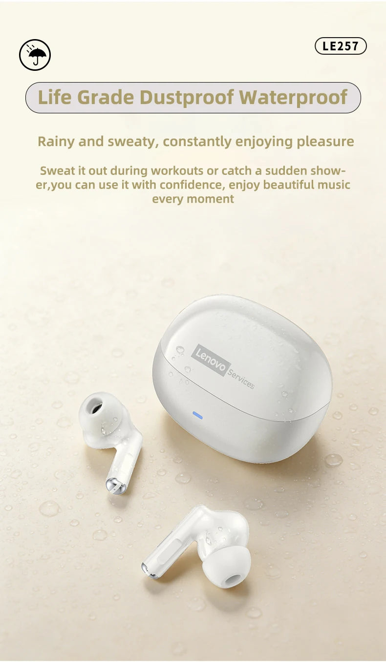  Lenovo LE257 Headphones TWS Wireless Bluetooth 6.0 Earphone HiFi Sound ENC Call Noise Reduction Gaming Sports Earbuds With Mic