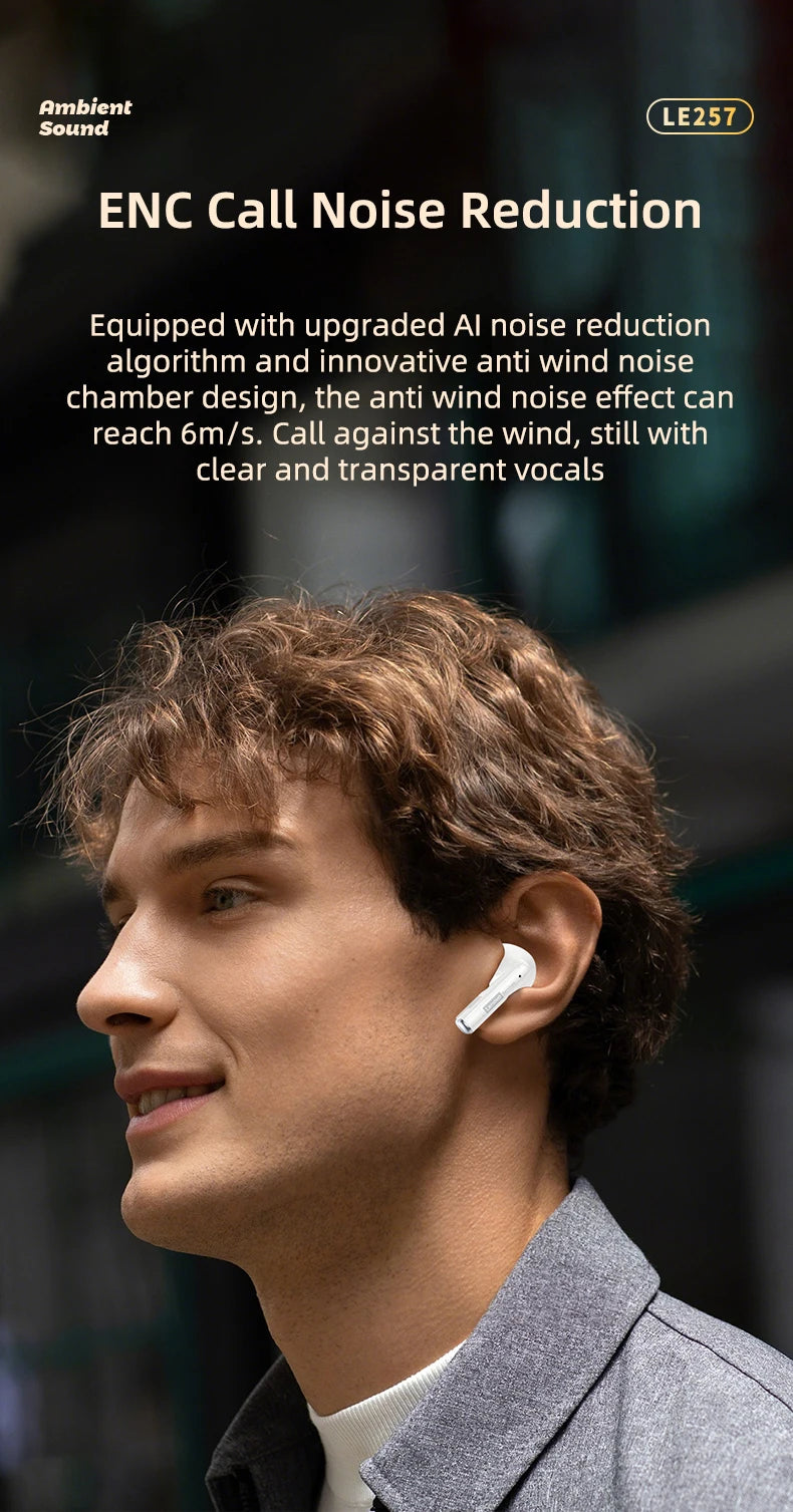  Lenovo LE257 Headphones TWS Wireless Bluetooth 6.0 Earphone HiFi Sound ENC Call Noise Reduction Gaming Sports Earbuds With Mic