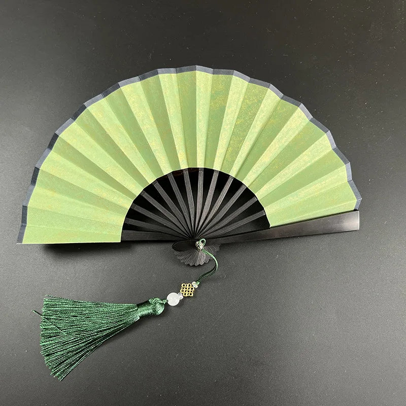 4-6 Inch Mini Fan Colorful Dark Green Gilded Rice Paper Folding Fan Calligraphy And Painting Children'S Hanfu Fan Portable Fan