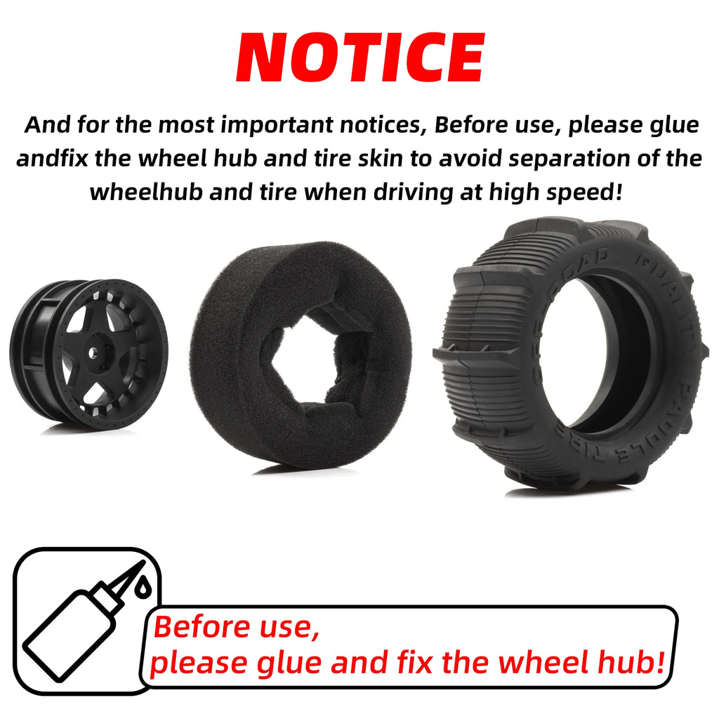 RCXAZ RC 80MM Rubber Tires 1/10 1/12 1/14 1/16 Paddle Tire Off-Road Sand Snow Tires with Wheels for RC Car Truck Buggy Parts