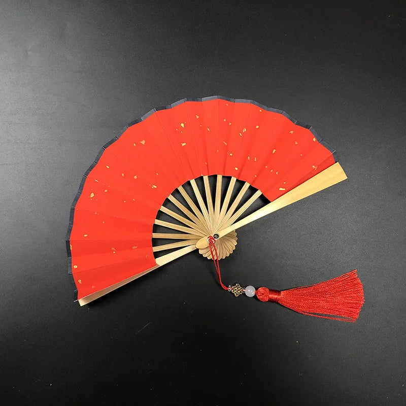 4-6 Inch Mini Fan Colorful Dark Green Gilded Rice Paper Folding Fan Calligraphy And Painting Children'S Hanfu Fan Portable Fan