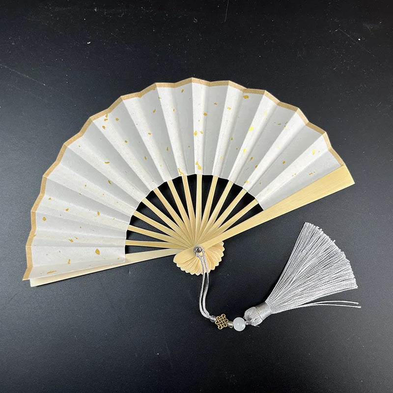 4-6 Inch Mini Fan Colorful Dark Green Gilded Rice Paper Folding Fan Calligraphy And Painting Children'S Hanfu Fan Portable Fan