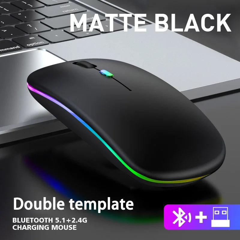 Wireless Bluetooth Mouse 2.4GHz Dual Modes RGB Rechargeable Mice RGB Ergonomic Silent Click Mouse For PC iPad Laptop PC Computer