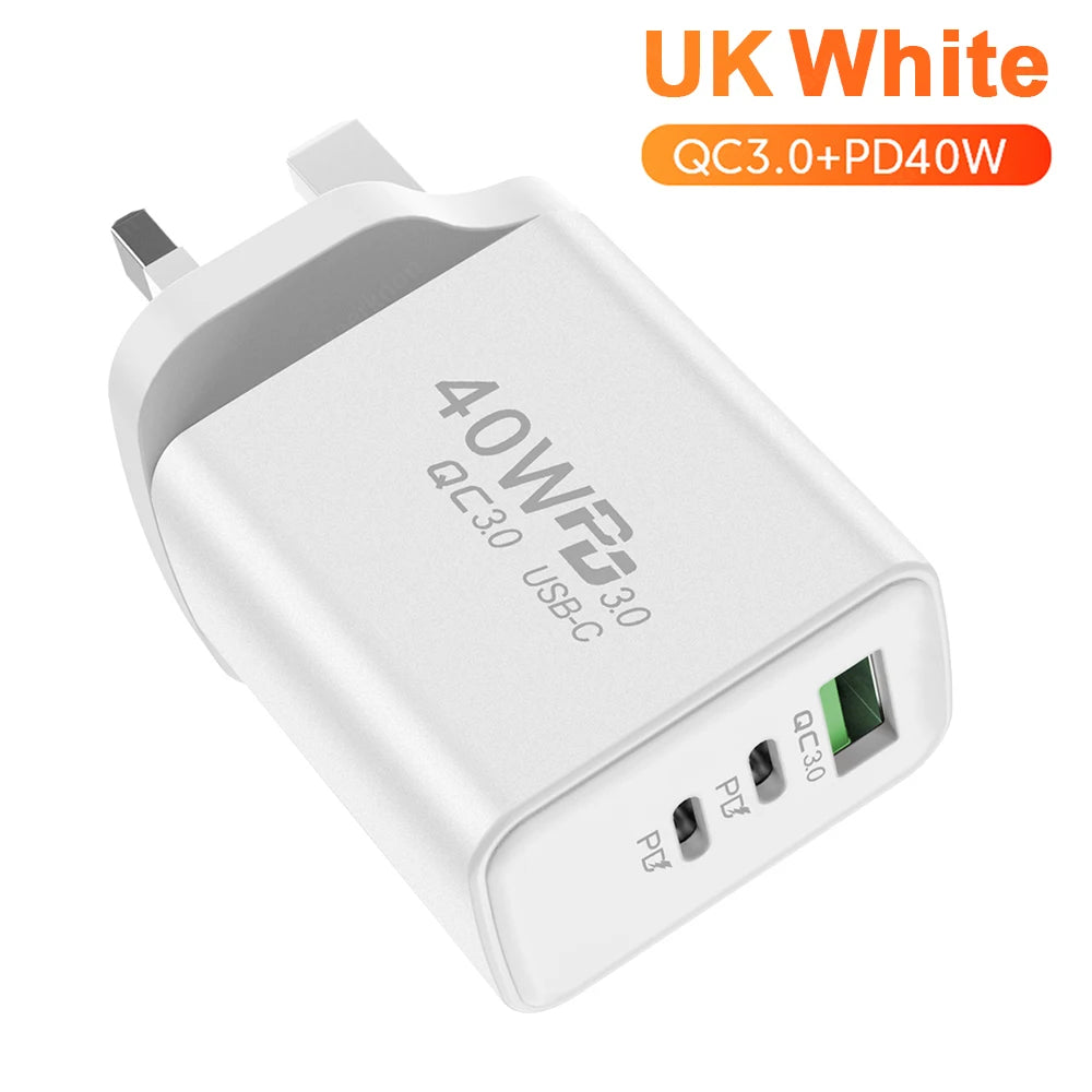 Total 60W USB PD Fast Charger 3 Ports EU/US Plug Wall Charger Adapter For iPhone 15 14 Xiaomi Samsung Huawei USB C Phone Charger