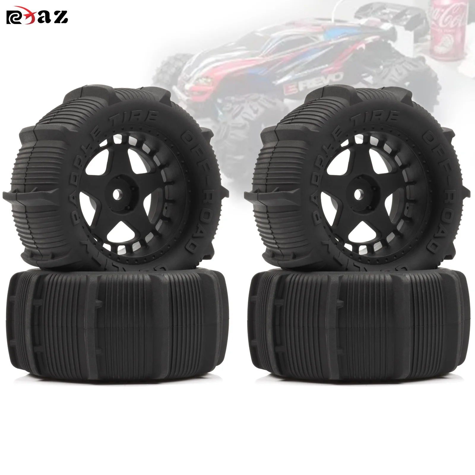 RCXAZ RC 80MM Rubber Tires 1/10 1/12 1/14 1/16 Paddle Tire Off-Road Sand Snow Tires with Wheels for RC Car Truck Buggy Parts