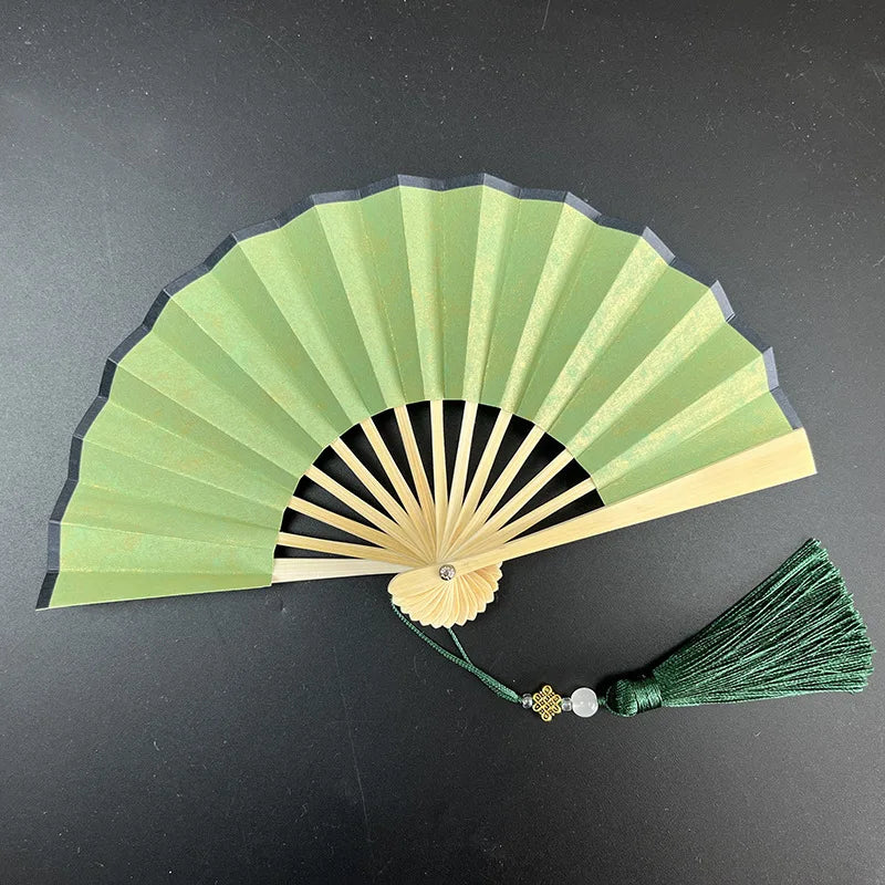 4-6 Inch Mini Fan Colorful Dark Green Gilded Rice Paper Folding Fan Calligraphy And Painting Children'S Hanfu Fan Portable Fan
