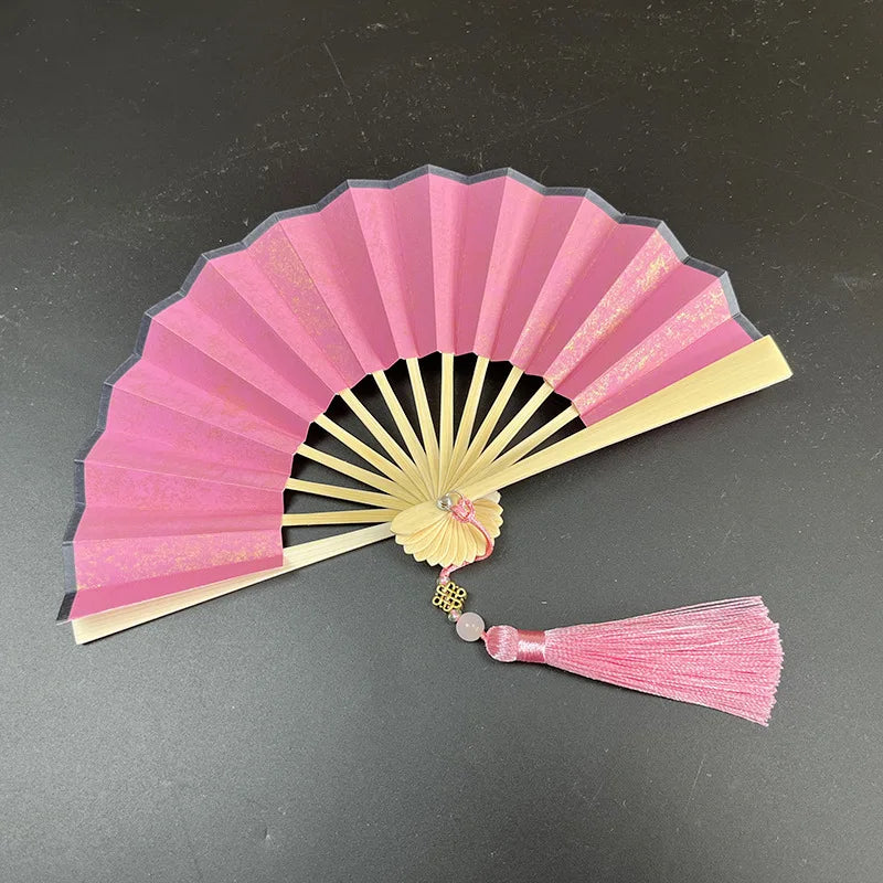 4-6 Inch Mini Fan Colorful Dark Green Gilded Rice Paper Folding Fan Calligraphy And Painting Children'S Hanfu Fan Portable Fan