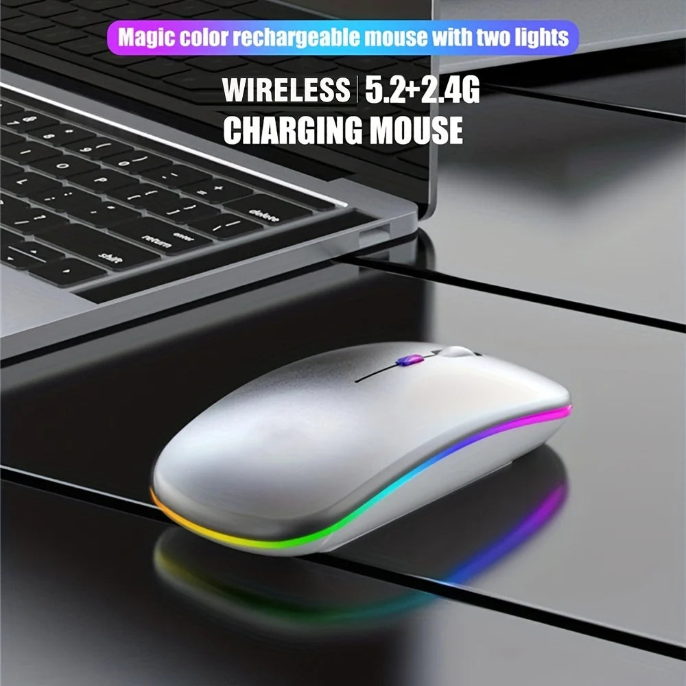 Wireless Bluetooth Mouse 2.4GHz Dual Modes RGB Rechargeable Mice RGB Ergonomic Silent Click Mouse For PC iPad Laptop PC Computer