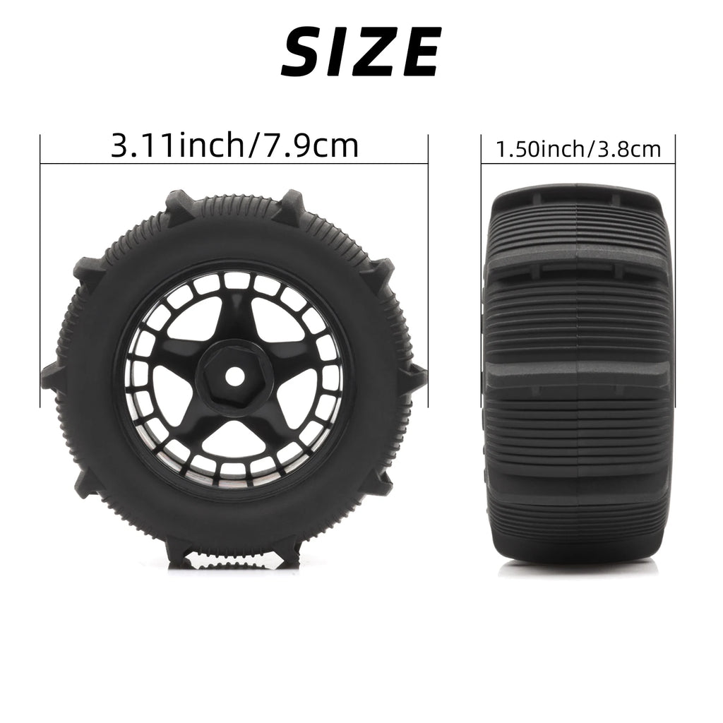 RCXAZ RC 80MM Rubber Tires 1/10 1/12 1/14 1/16 Paddle Tire Off-Road Sand Snow Tires with Wheels for RC Car Truck Buggy Parts