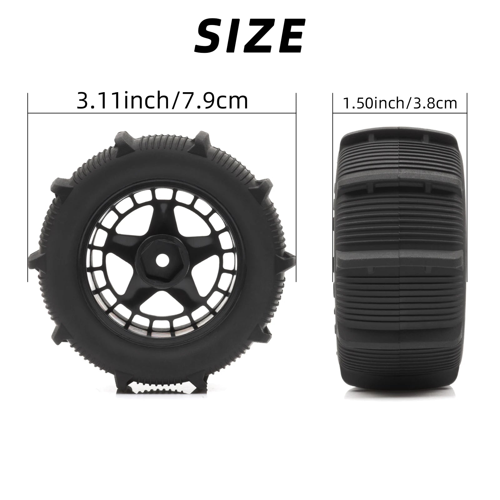RCXAZ RC 80MM Rubber Tires 1/10 1/12 1/14 1/16 Paddle Tire Off-Road Sand Snow Tires with Wheels for RC Car Truck Buggy Parts