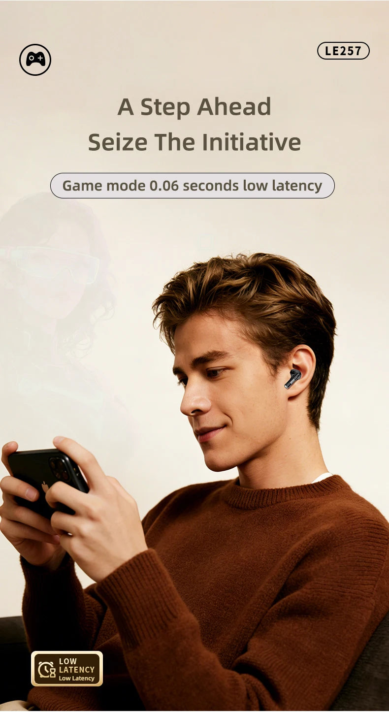  Lenovo LE257 Headphones TWS Wireless Bluetooth 6.0 Earphone HiFi Sound ENC Call Noise Reduction Gaming Sports Earbuds With Mic