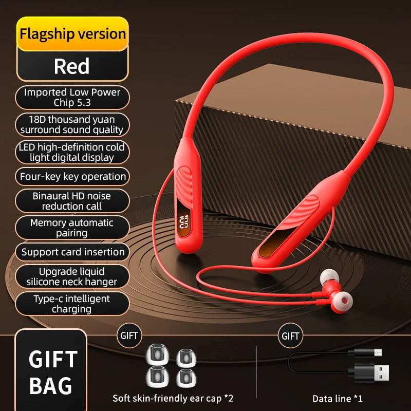 BT8 Wireless Bluetooth Earphones Headphones Outdoor Sports Headset V5.3 Display Button Control Earbuds for Music