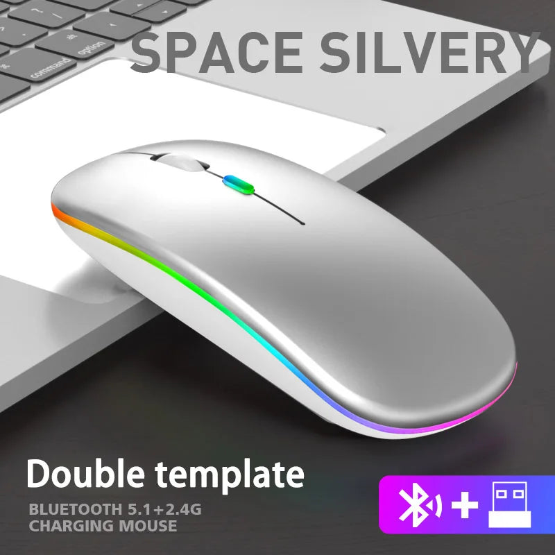 Wireless Bluetooth Mouse 2.4GHz Dual Modes RGB Rechargeable Mice RGB Ergonomic Silent Click Mouse For PC iPad Laptop PC Computer