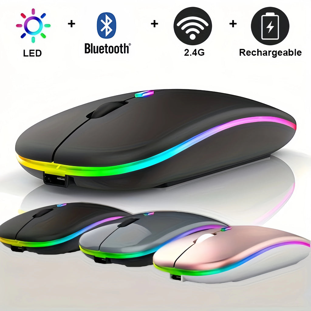 Wireless Bluetooth Mouse 2.4GHz Dual Modes RGB Rechargeable Mice RGB Ergonomic Silent Click Mouse For PC iPad Laptop PC Computer