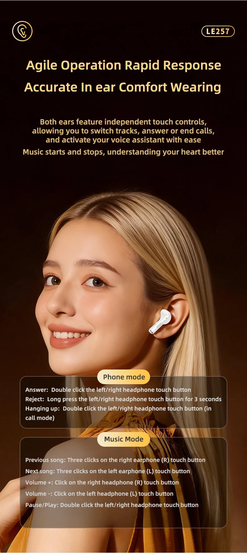  Lenovo LE257 Headphones TWS Wireless Bluetooth 6.0 Earphone HiFi Sound ENC Call Noise Reduction Gaming Sports Earbuds With Mic