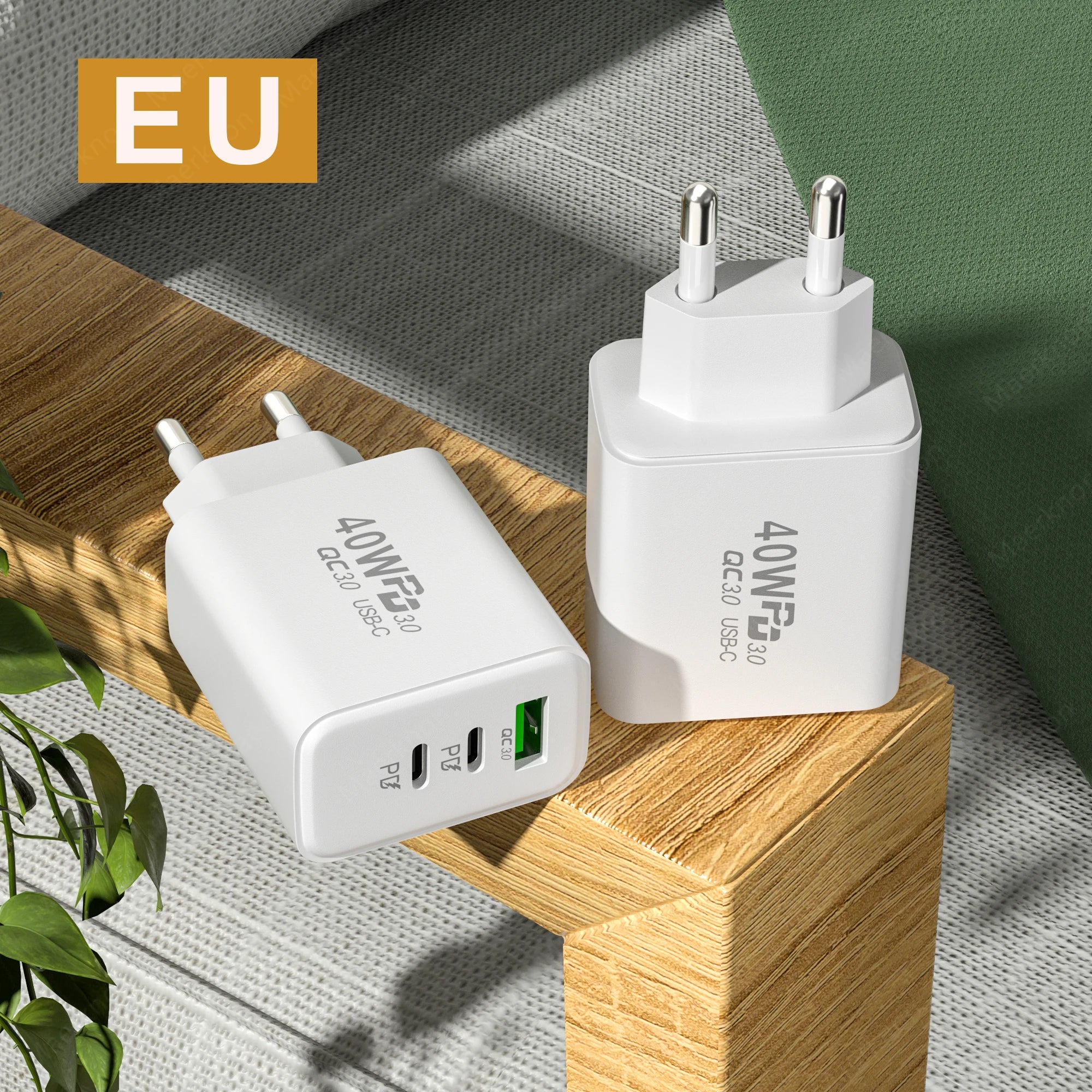 Total 60W USB PD Fast Charger 3 Ports EU/US Plug Wall Charger Adapter For iPhone 15 14 Xiaomi Samsung Huawei USB C Phone Charger