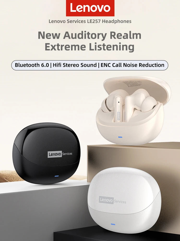  Lenovo LE257 Headphones TWS Wireless Bluetooth 6.0 Earphone HiFi Sound ENC Call Noise Reduction Gaming Sports Earbuds With Mic