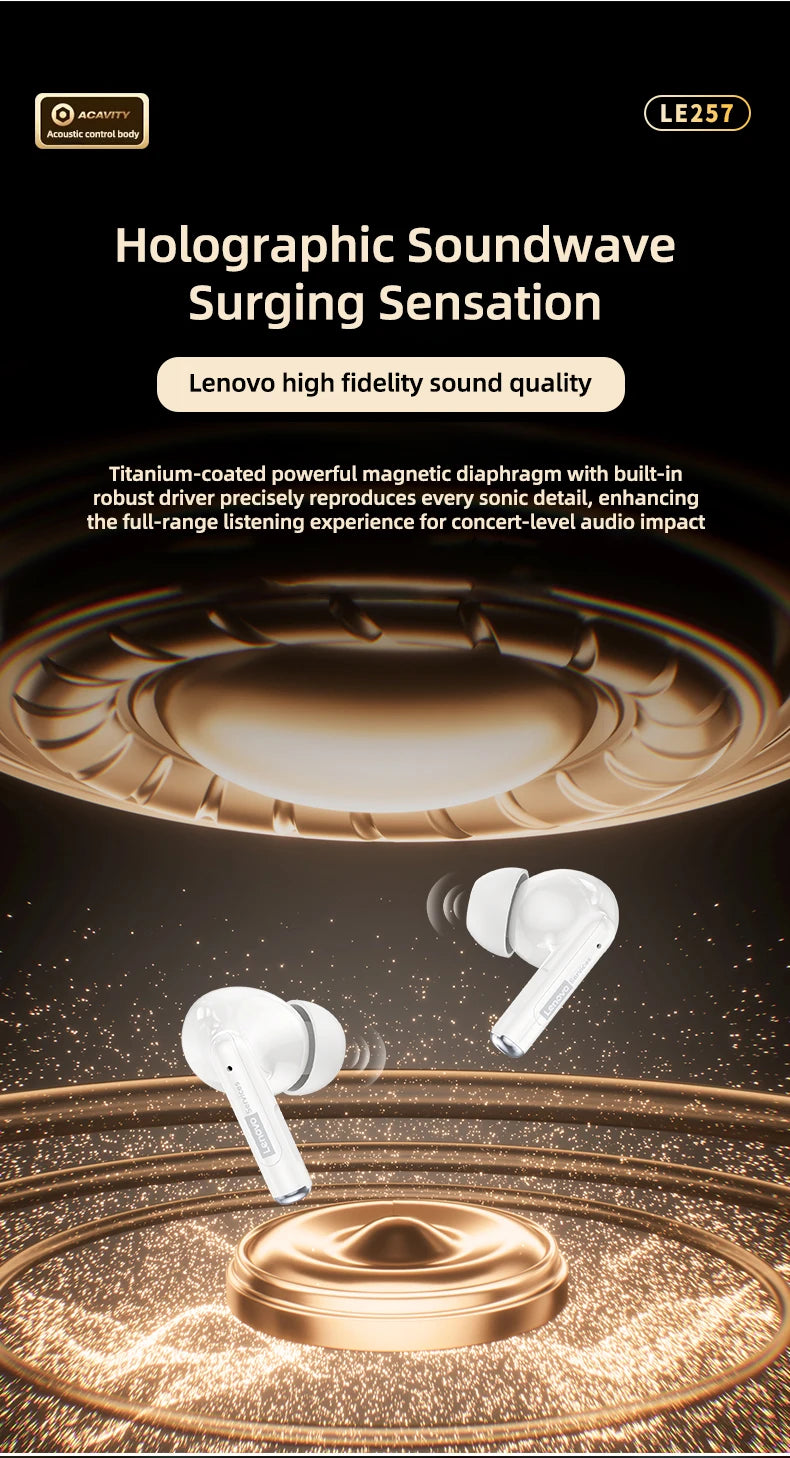  Lenovo LE257 Headphones TWS Wireless Bluetooth 6.0 Earphone HiFi Sound ENC Call Noise Reduction Gaming Sports Earbuds With Mic