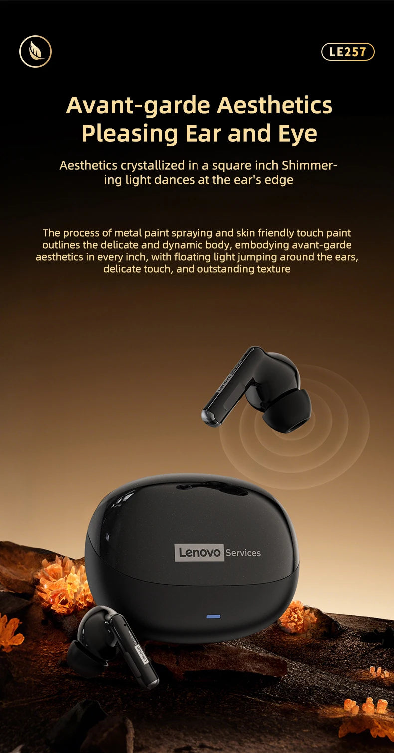  Lenovo LE257 Headphones TWS Wireless Bluetooth 6.0 Earphone HiFi Sound ENC Call Noise Reduction Gaming Sports Earbuds With Mic